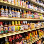 An Aisle of hot-sauces at Double DD Meats